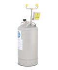 Straight Up Reliable Heavy Duty 10 Gallon Pressurized Portable Eyewash Station For Emergency First Aid And Industrial Worksites With Durable Stainless Steel Tank, side view.