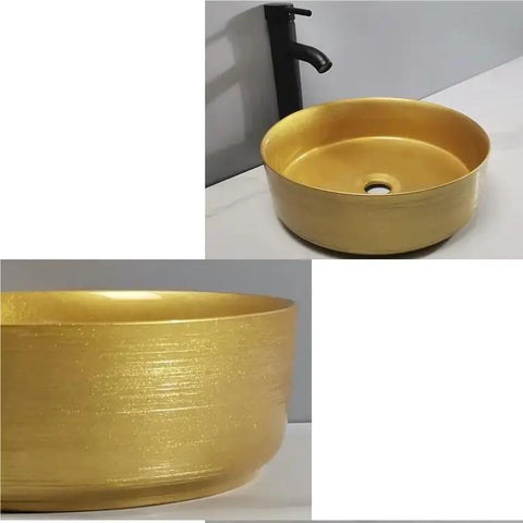 Bathroom Sink Bathroom Sink Home Bathroom Vessel Sink Modern Art Basin Hotel Apartment Bathroom Wash Basin Round Golden Counter Basin Bathroom Sink Vessel with textured golden surface.