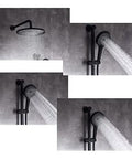 Top Tier Wall Mounted Shower Kit With Rain And Handheld Heads Zero Drip Valve Super Flexible Five Meter Hose No Sweat Installation Durable Chrome Finish Total Bathroom Upgrade For Everyday Ease with water flow details.