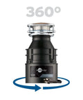 Half Horsepower Continuous Feed Garbage Disposal With Power Cord, Compact Badger Series, showing 360-degree view.