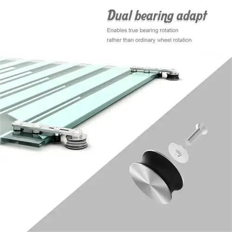 Heavy Duty 12Ft Sliding Barn Door Hardware Kit With Stainless Steel Track System showcasing dual bearing adapt mechanism