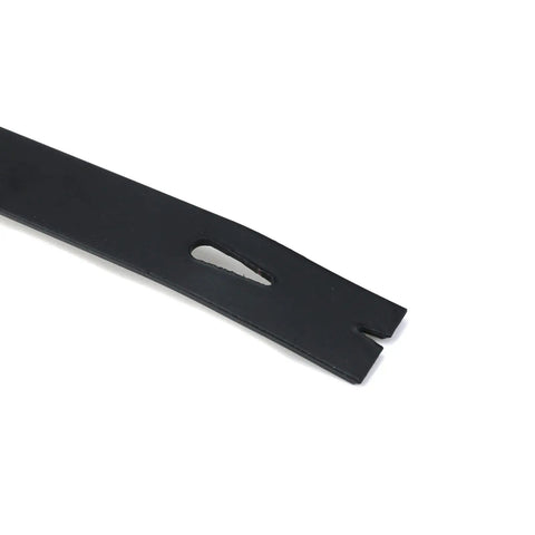 Close-up of Go-To 7 Inch Flat Pry Bar Crowbar for prying with flat and nail puller end, rugged carbon steel.