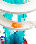Amazon Thames and Kosmos Gumball Machine Maker toy; blue translucent track with white ramps and an orange ball.