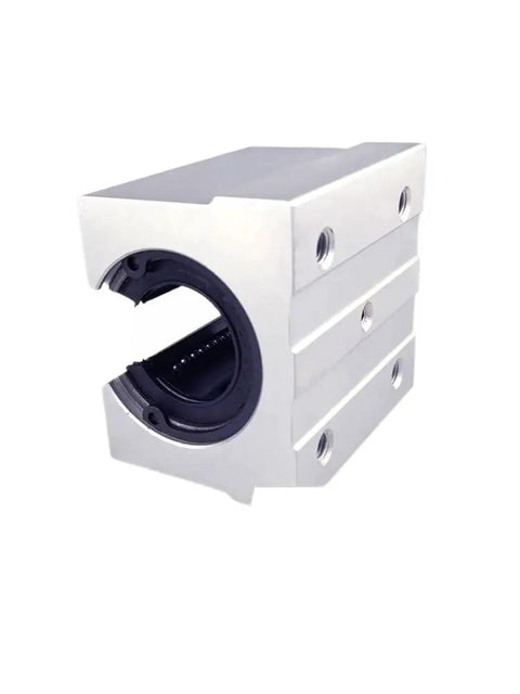 Heavy Duty Linear Motion Ball Bearing Slide Block Bushing with smooth black interior for industrial automation and machine shop use.