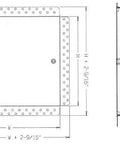 Straight Up 14 By 14 Inch Drywall Access Door Crafted From Heavy Duty 16 Gauge Steel With Durable White Baked Enamel Coat For Quick Ceiling Repair Or Wall Inspection Jobs That Feel Like A Breeze, detailed technical drawing.