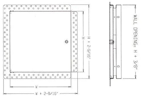 Straight Up 14 By 14 Inch Drywall Access Door Crafted From Heavy Duty 16 Gauge Steel With Durable White Baked Enamel Coat For Quick Ceiling Repair Or Wall Inspection Jobs That Feel Like A Breeze, detailed technical drawing.