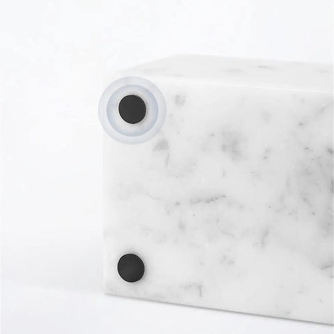 Close-up of Top Shelf Marble Espresso Tamper Holder Stand with non-slip base and black rubber feet for stability.
