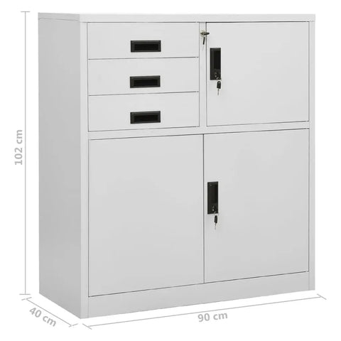 White lockable metal file cabinet with doors and drawers for home office garage storage, steel cabinet for files tools essentials