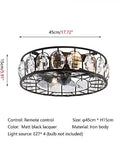 Boss Level Vintage Industrial Fandelier Ceiling Fan With Bright Lighting, 18 Inch Low Profile Flush Mount With Remote, Sturdy Black Metal Build For Living Spaces, Dual Direction Spins And Major Cool Factor, flush mount design with crystal accents.