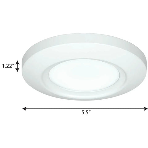 5.5-inch white Emblem Collection Surface Mount LED Light Aluminum White Finish for modern spaces, dimensions shown