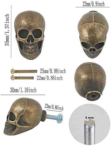 Skull Knob Set Four Pieces Zinc Alloy Heavy Duty Cabinet Pull Handles With Screws Bronze Finish size 3 cm x 3.5 cm