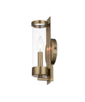 Castleton Antique Brass 1 Light ADA Wall Sconce With Clear Glass Cylinder, Classic Yet Modern Hallway And Bath Accent Lighting