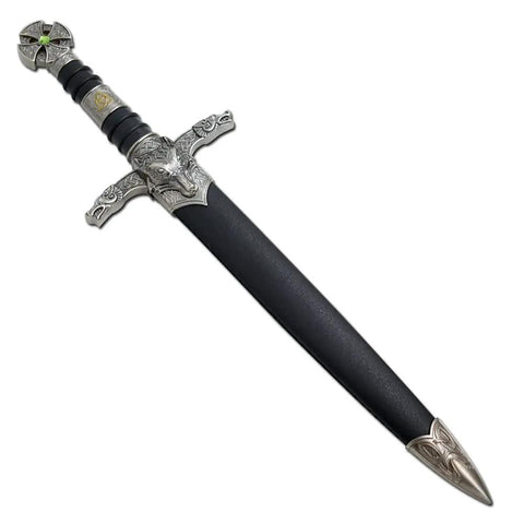 Medieval Knights Of Templar Themed Hunting Knife With Scabbard featuring ornate hilt, 14 Inch Overall Length, 9 Inch Blade, 440 Stainless Steel