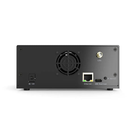 Rear view of Hummingbird H500 LoRaWAN Gateway With LongFi And IPv6 Security 32GB EMMC Storage, showing ports and fan