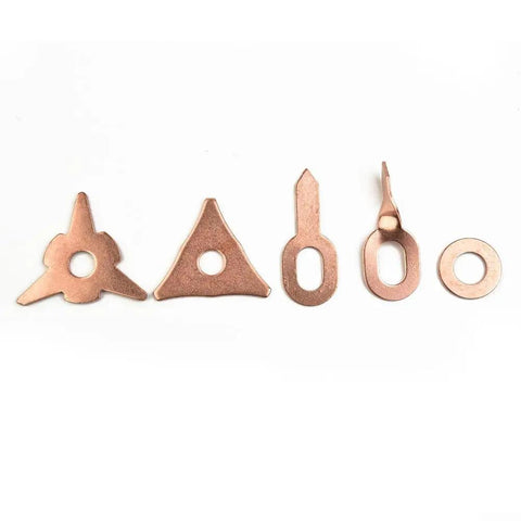 Copper Plated Welding Washer Pads Set For Auto Sheet Metal, 50 Mixed Pads In Triangular And Star Shapes, Durable Steel Spot Welder Consumables
