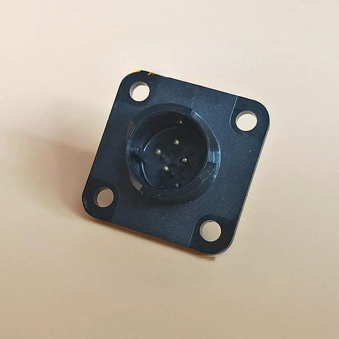 Black square panel-mount servo motor encoder plug with four mounting holes and circular 4-pin connector