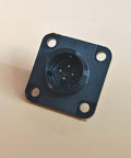 Black square mounting flange with four corner holes and a round 10-pin servo motor encoder plug
