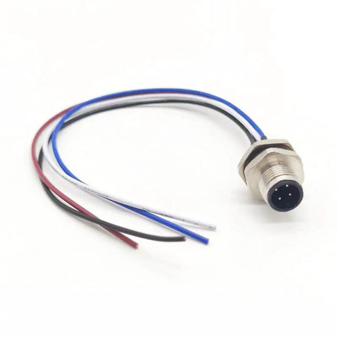 M12 4 Pin A-Coded Straight Male Connector Cable IP67 Waterproof Back-Locking Connector Unshielded PVC Wire 0.5M for Industry