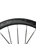 Top view of Carbon Disc Wheelset 50C Tubeless With Carbon Spokes Thru Axle Center Lock 12x100 Front 12x142 Rear Fits Shimano 8-12 Speed Black