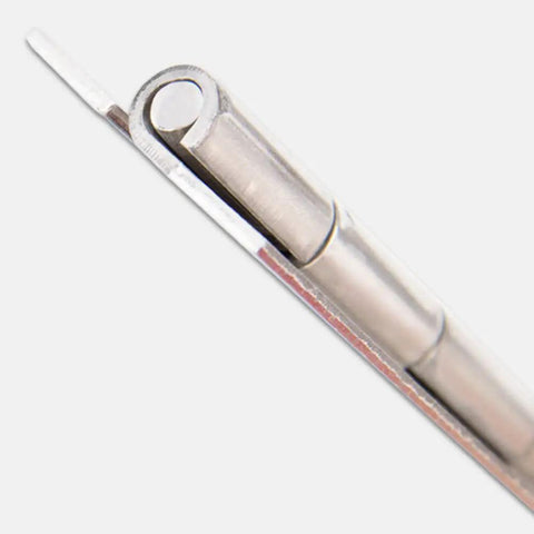 Heavy Duty Stainless Steel Chrome Continuous Piano Hinge For Cabinets And Doors, close-up view of hinge detail.
