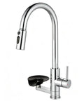 Kitchen Sink Faucet 0198SN in polished chrome with a pull-down sprayer and ergonomic handle for kitchen use.