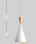 White Plug In Pendant Light Dope Cone Farmhouse Style For Kitchen Island Bar Ceiling Fixture with plug and adjustable cord.