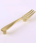 Three-Piece Kitchen Cabinet Handles Set With Gold Finish Drawer Knobs And Pulls For Home Cabinets Doors Bedroom Dresser And Living Room Storage Vintage Silverware Themed Hardware That Installs Fast And Elevates Any Space With A Boss Vibe, fork-shaped handle in gold finish.