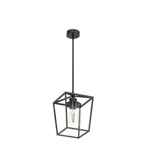 Black Farmhouse Kitchen Island Pendant Light With Metal Cage And Clear Glass Shade Giving Off Cozy Warm Vibes Over Dining Table Entryway Hallway Or Foyer