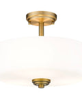 Three Light Matte Opal Glass Semi Flush Mount in Heritage Brass Finish, Classic Tuscan Vibe Ceiling Light with Deep Round Shade