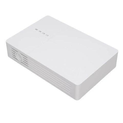 Mini UPS Battery Backup For Security Cameras Routers And Networking Gear Hella Solid Surge Protector top view in white.