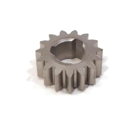 Top Shelf Rear Pinion Gear Set Two Piece Direct Fit Replacement Parts For Lawn Mower Equipment No Sweat Installation Heavy Duty Construction, metallic gear with teeth profile.
