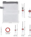 7 Piece Sewing Machine Maintenance Tool Kit With Needle Inserter, Angled Lint Brush, Threader And 3 Screwdrivers, Universal Compatibility, Handy Storage Pouch displayed with dimensions