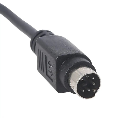 Close-up of Premium Black Male To Female Round Port Extension Cord featuring solid nickel contacts and copper core.