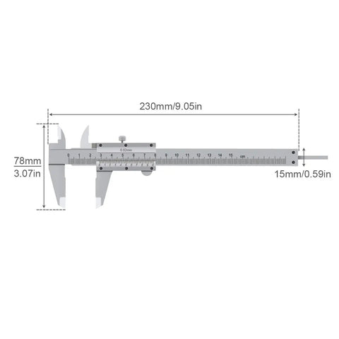 Go-To 6 Inch Carbon Steel Vernier Caliper Non Digital For Accurate 0-150mm Metric Range, 0.02mm Precision Manual Caliper with diagram