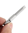 Heavy Duty 5 Piece U Shape Screwdriver Bit Set Loaded With 1/4 Inch Hex Shank Magnetized S2 Steel Spanner Bit held in hand.