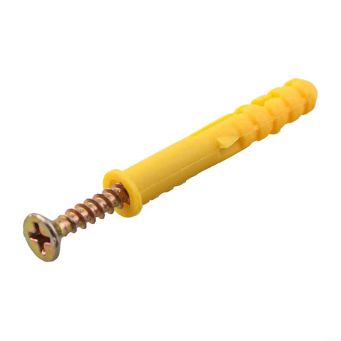 Close-up of yellow wall anchor with cross-tip screw from 40 Pcs M6x40mm Self Tapping Expansion Screws And Wall Anchors Kit