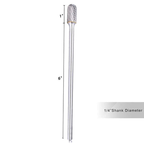 Straight Fire Heavy Duty Tungsten Carbide Burr Featuring An Extra Long Six Inch Shank And Double Cut Heads, 6" length and 1/4" shank diameter.
