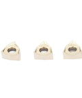 Three Baxnore gold-coated indexable carbide inserts for lathe turning front view