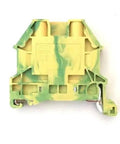 DIN Rail Grounding Terminal Block With Cover Screw Type 12 To 28 AWG Green Yellow 600V UL Listed front view