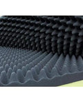 Heavy Duty Egg Crate Foam Acoustic Panels For Upright Piano Soundproofing And Rec Room Noise Dampening Slick Black Mat Sets close-up of molded texture.