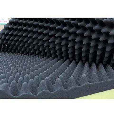 Heavy Duty Egg Crate Foam Acoustic Panels For Upright Piano Soundproofing And Rec Room Noise Dampening Slick Black Mat Sets close-up of molded texture.