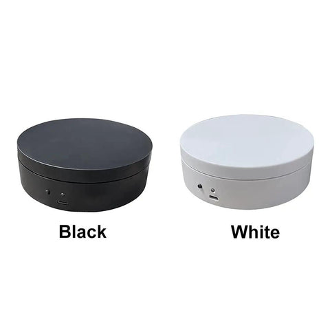 Emvanv Electric Rotating Display Turntable 360 Auto Spin Platform For Product Photos Black and White color options showcased.