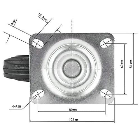 Top view of Heavy Duty Retractable Stainless Steel Wheels 4 Pack 75mm 200kg Capacity Swivel Casters for Carts Furniture Chairs with Rubber Brake.