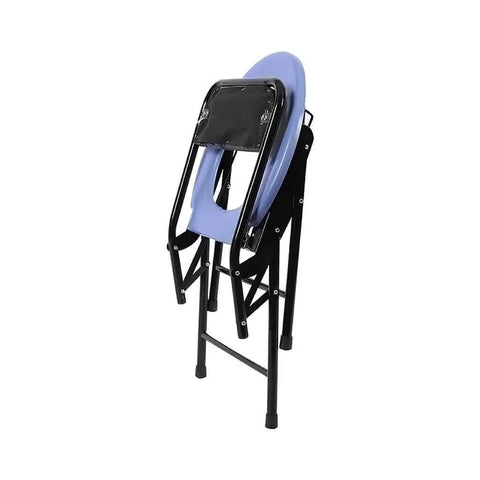Heavy Duty Steel Frame Folding Commode Chair For Seniors And Mobility Challenges No Sweat Snap Assembly portable chair folded for easy transport.