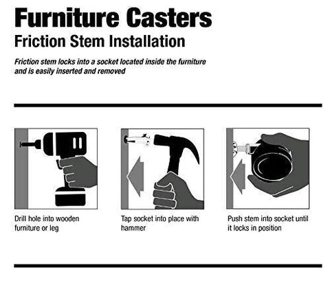 Installation guide for Two Inch Stem Caster Wheels Set Of Five With Eight Millimeter Or Five Sixteenth Inch Stem Diameter.