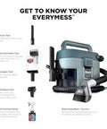 EveryMess Ultra Powerful Mess Busting 3 In 1 Wet Vacuum Dry Vacuum And Stain Eliminator With StainForce Technology displayed with accessories.