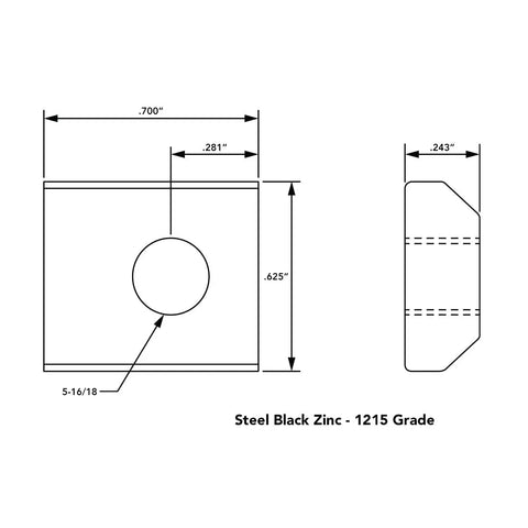 Technical drawing of Heavy Duty 5/16-18 Thread Steel Slide In T Nut For 1.5 Inch Aluminum Extrusions, showing dimensions and design.