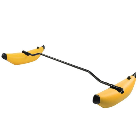 Yellow Portable Inflatable Kayak Outrigger Stabilizer Kit with black connectors for serious on water stability, ideal for kayaks and canoes.