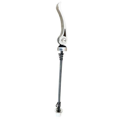 Heavy Duty Quick Release Rear Wheel Skewer For Easy Axle Swaps And Indoor Trainer Compatibility shown in vertical position