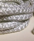 Round fiberglass rope gasket for wood stove door, 1/8 in diameter, white/gray, 8 ft roll.